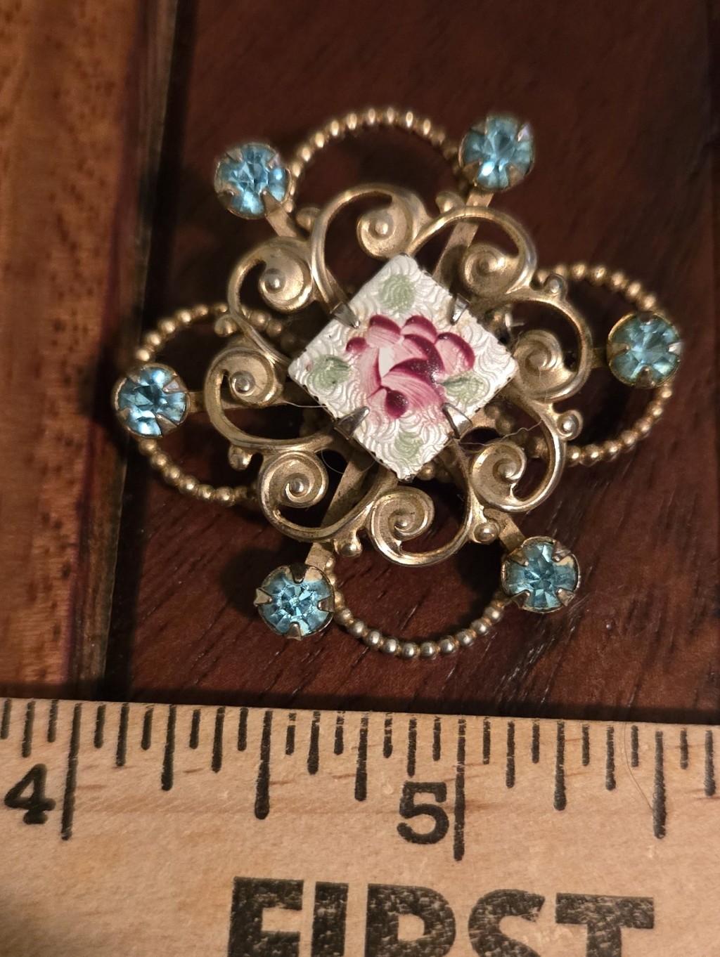Vintage Guilloche Rhinestone Brooch
